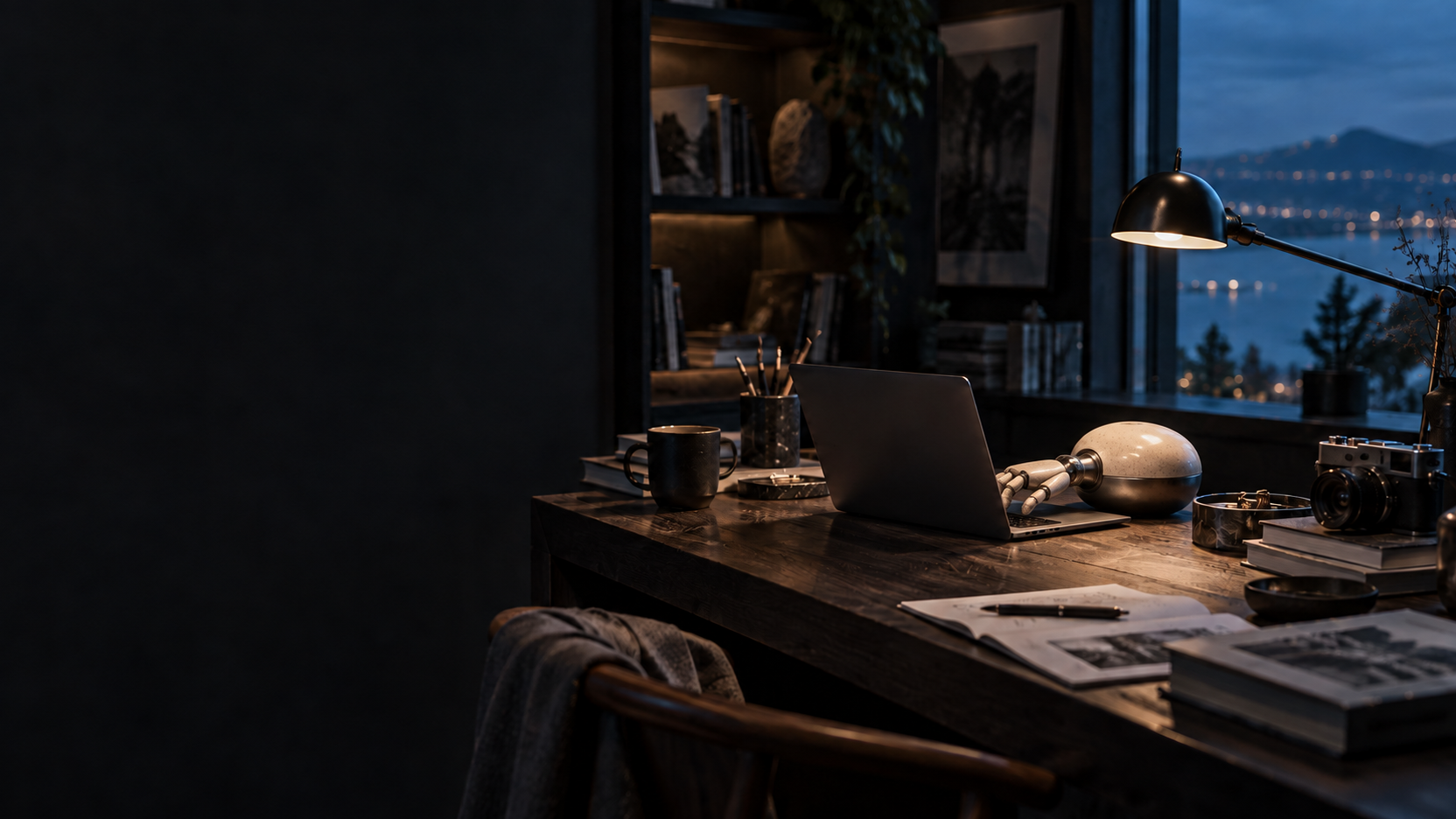 A considered studio scene in ThreeWaves blue
